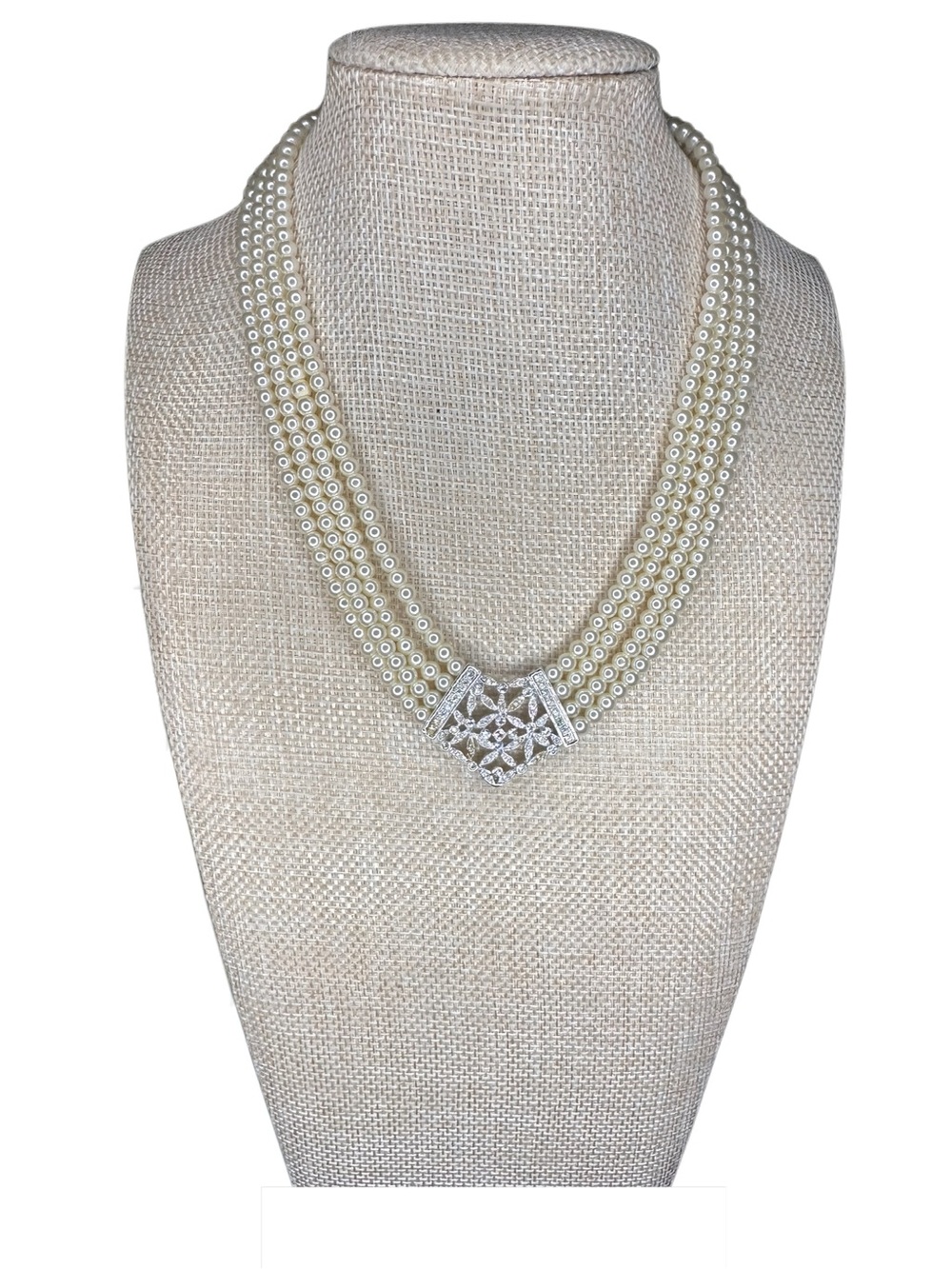 Classic Ivory Pearl Multi-Strand Necklace with Crystal Clasp